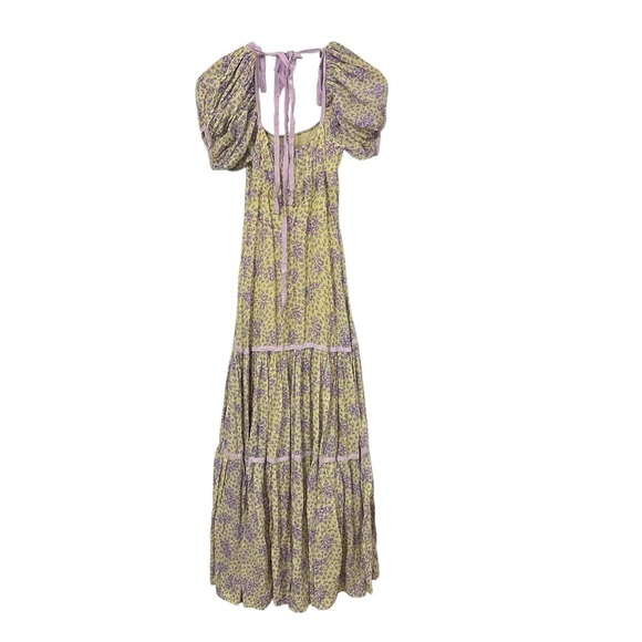 LoveShackFancy Womens Jessie Floral Maxi Dress Sz 0 Purple Rain Drop Lined - Picture 4 of 13